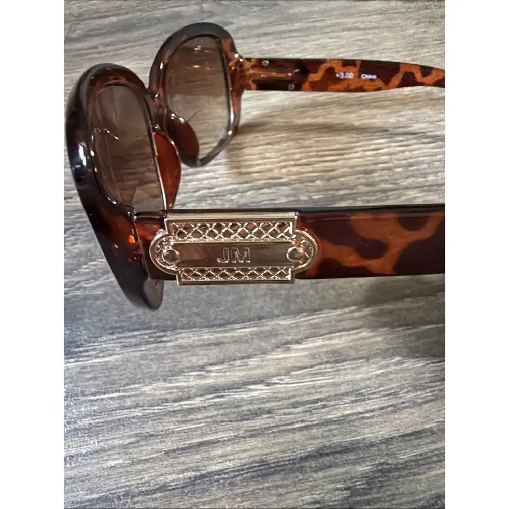 JM New York +3.00 Bifocal Reading Sunglasses Tortoise Brown Tint Oversized Women